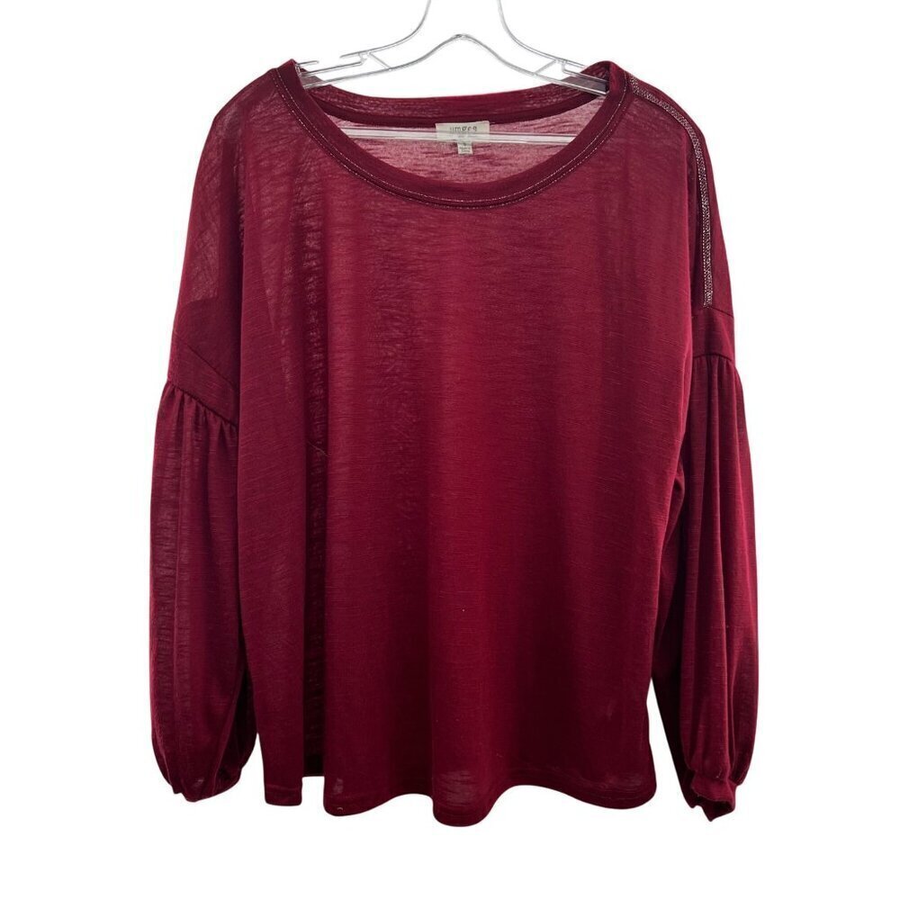 Umgee Women's Long Bishop Sleeve Top Burgundy/Silver Stitching Size Small